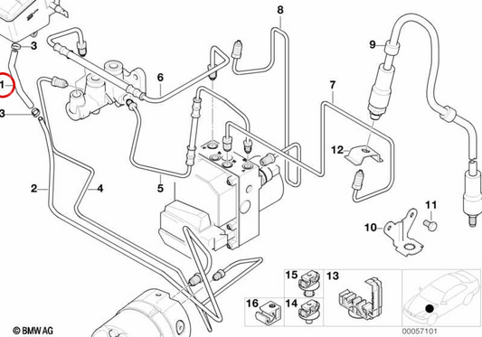 OEM brake hose 34321166000 for BMW E52. Original BMW.