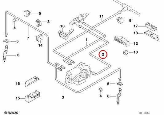 Latiguillo de freno OEM 34322228738 para BMW E36 y Z3. Original BMW.