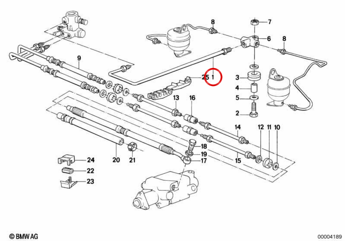 Latiguillo de freno OEM 34322283835 para BMW E21, E30, E12, E39, E60, E61, E24, E63, E64, Z1. Original BMW.