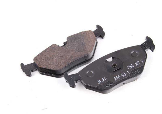 Juego de pastillas de freno traseras sin asbesto OEM 34211158221 para BMW E34 M5 y BMW E32 750i/750iL. Original BMW.