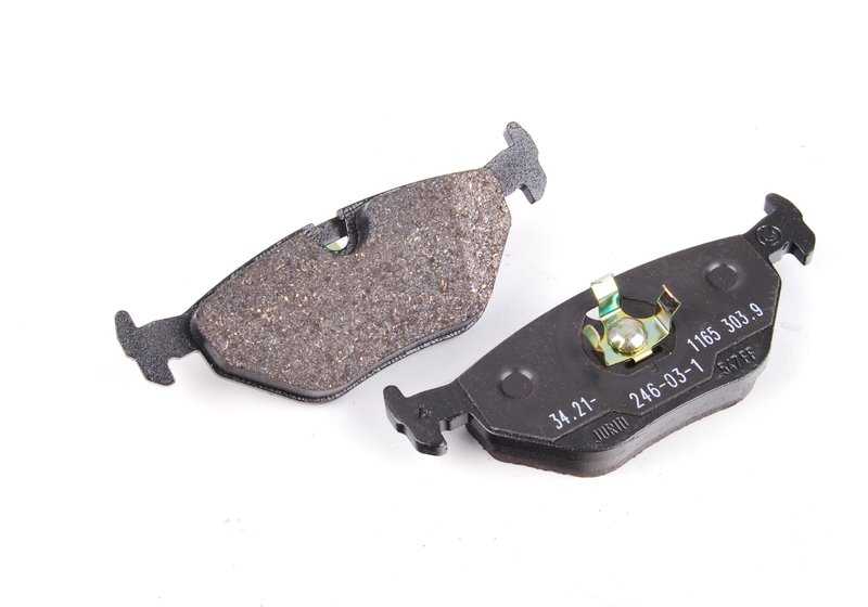 Juego de pastillas de freno traseras sin asbesto OEM 34211158221 para BMW E34 M5 y BMW E32 750i/750iL. Original BMW.