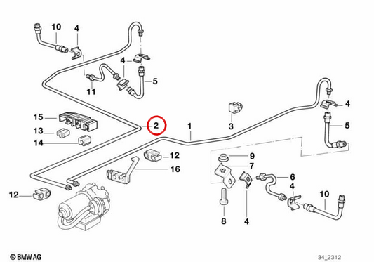 Latiguillo de freno OEM 34326754546 para BMW E36, Z3. Original BMW.
