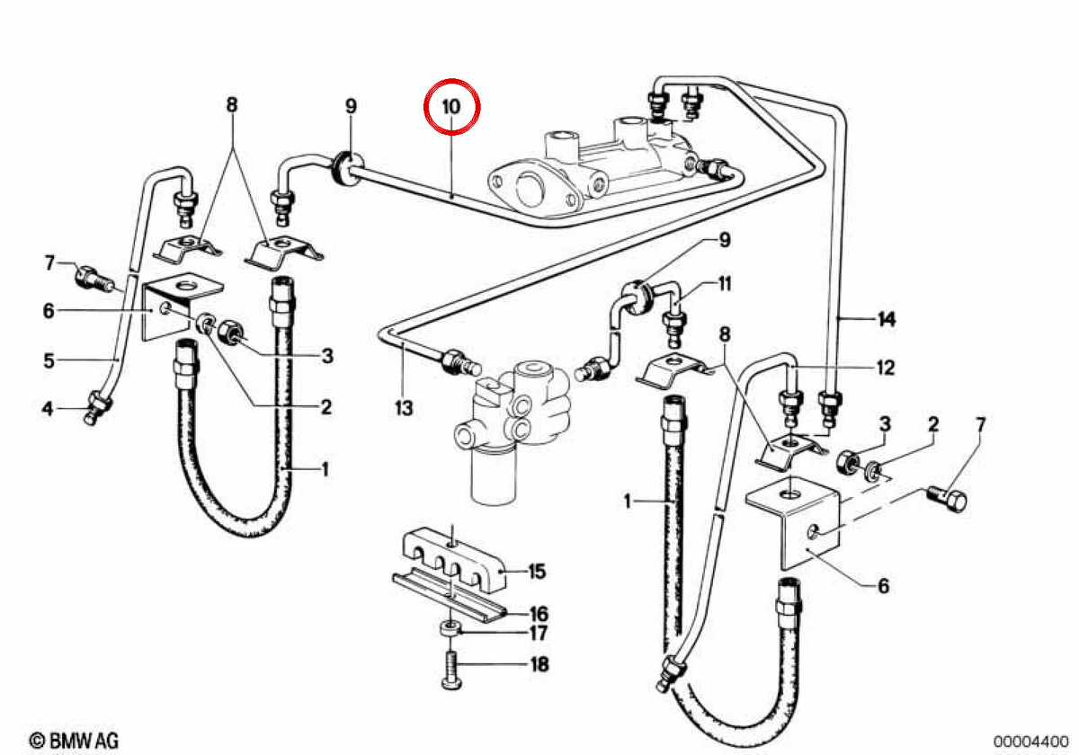 Latiguillo de freno OEM 34326755582 para BMW E21, E30, E36, E12, E39, E31. Original BMW.