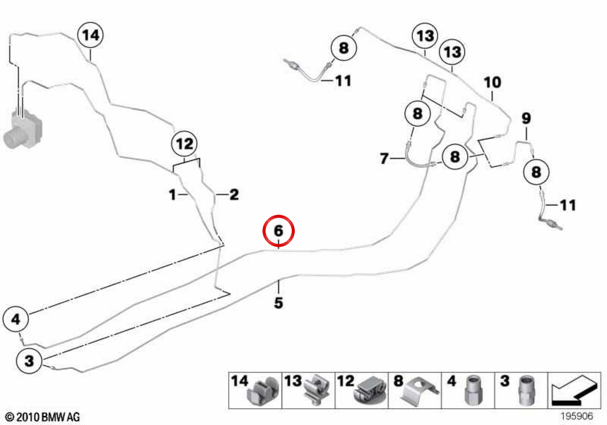 OEM -Bremsschlauch 34326764032 für BMW E90, E91, E92, E93, E84. Original BMW.