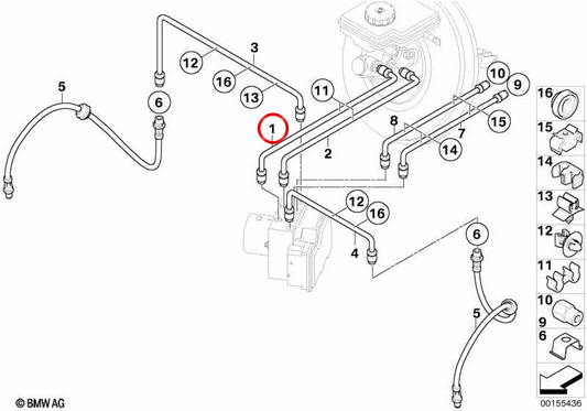 Latiguillo de freno delantero OEM 34326772913 para MINI R56, R56 LCI, Clubman R55, Cabrio R57, Coupé R58, Roadster R59... y más. Original MINI.