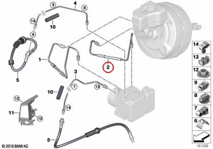 OEM brake hose 34326853544 for BMW E90, E91, E92, E84. Original BMW.
