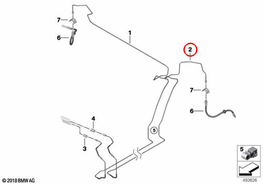 Conector de tubería de freno OEM 34326871325 para BMW G07, G09. Original BMW.