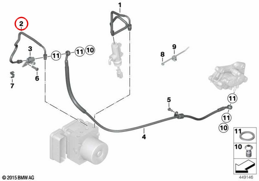 Tuyau de frein arrière OEM 34327722448 pour motos BMW K1300S, K1300R... et plus. BMW Motorrad d'origine.