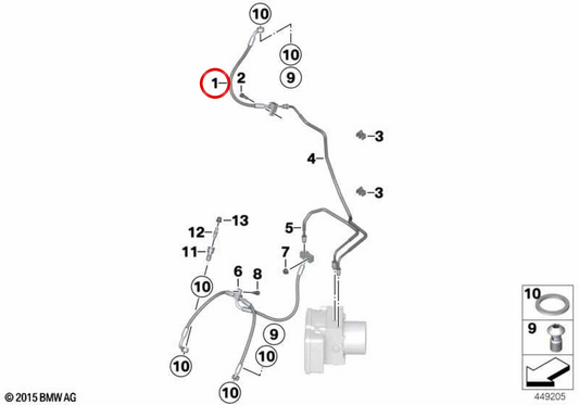 Tubería de freno circuito mando delantero OEM 34327727511 para motos BMW K1600GT, K1600GTL, K1600GTL Exclusive. Original BMW Motorrad.