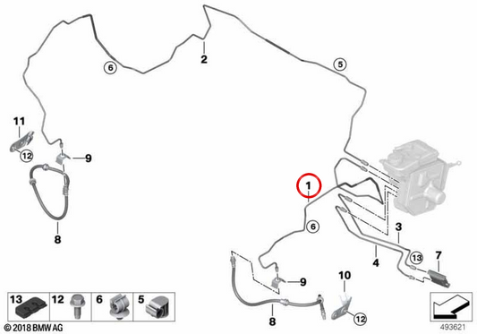 Tubo de freio traseiro OEM 34327915325 para BMW X5 G05 LCI, X5 M F95 LCI, X6 G06 LCI, X6 M F96 LCI, X7 G07 LCI, XM G09. BMW genuíno.