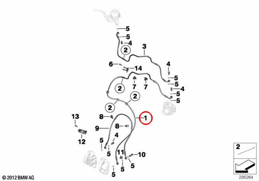 Collegamento condotto freno anteriore OEM 34328537725 per moto BMW F800GS, F800GS Adventure. BMW Motorrad originale.