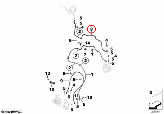 Collegamento condotto freno anteriore OEM 34328537727 per moto BMW F700GS, F800GS, F800GS Adventure. BMW Motorrad originale.