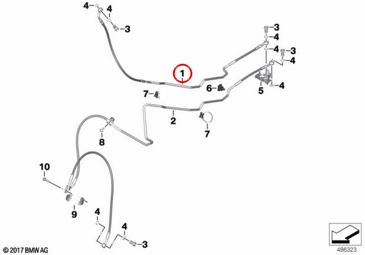 Mangueira de freio dianteiro OEM 34328562037 para BMW Motorrad G 310 GS. Originais BMW Motorrad.