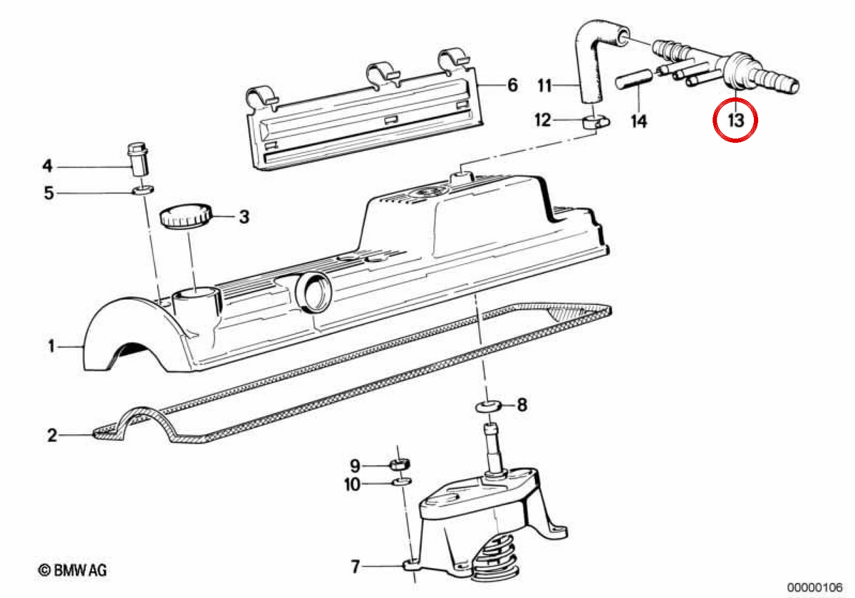 Rückschlagventil OEM 34331154766 für BMW 3er E30, E36 und 5er E28, E34. Original BMW.