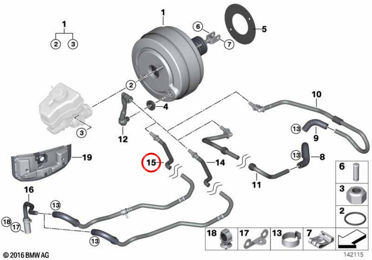 Tubo de vacío OEM 34336768044 para BMW E90, E91, E92, E93. Original BMW.
