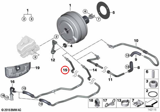 Tubo del vuoto OEM 34336768044 per BMW E90, E91, E92, E93. BMW originale.