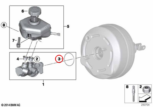 Junta tórica (O-Ring) para cilindro maestro de freno OEM 34336799317 para BMW F20, F21, F40, F22, F23, F44, F45, F46, F87, G42, F30, F31, F34, F35, F80, G20, G21, G28, F32, F33, F36, F82, F83, G22, G23, G26, F48, F39, G29, I01, I12, I15, F55, F56, F