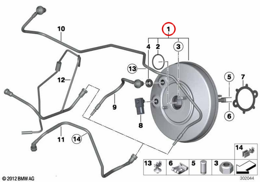 Amplificador de força de freio OEM 34336863539 para MINI R56, R56 LCI, Clubman R55, Cabrio R57, Coupe R58, Roadster R59, Countryman R60, Paceman R61... e muito mais. MINI originais.