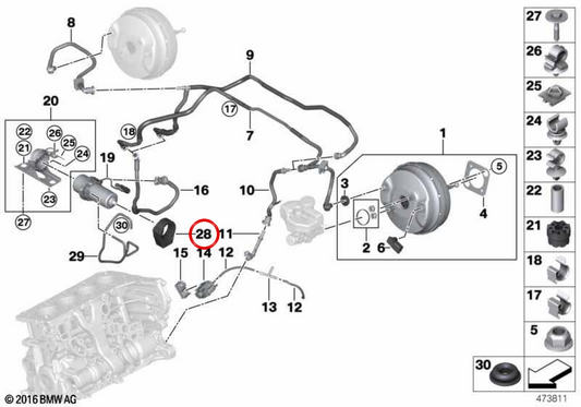 OEM -Bremssensorunterstützung 3436874332 für BMW G30, G31, G38, G11, G12. Original BMW.