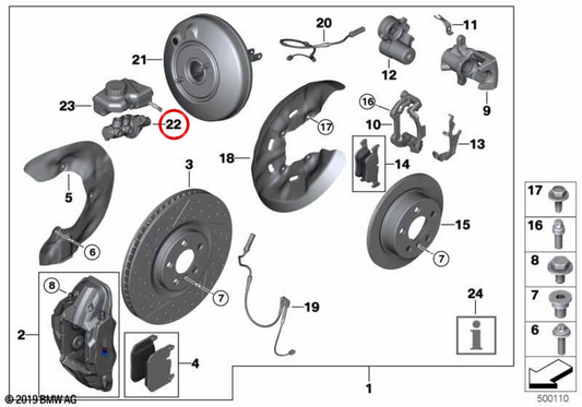 Cilindro del master freno OEM 3436889223 per BMW F40, F44, F39, F54, F60. BMW originale.