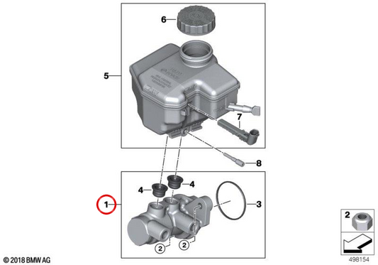 Kit de reparación para cilindro maestro de freno OEM 34336892205 para BMW G42, G20, G21, G28, G22, G23, G26, G29. Original BMW.