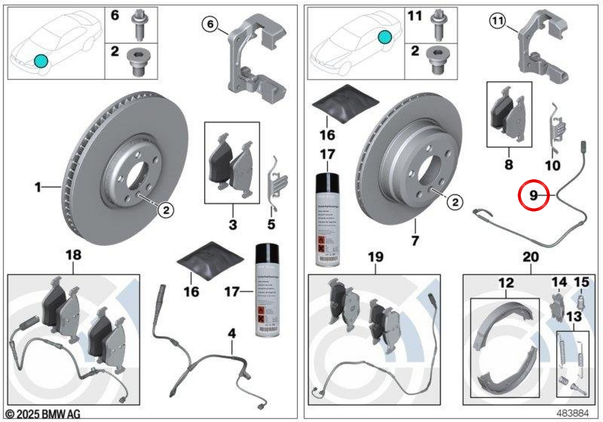 OEM -Bremsbeschlussensor 34356789505 für BMW E70, E71, E72. Original BMW.