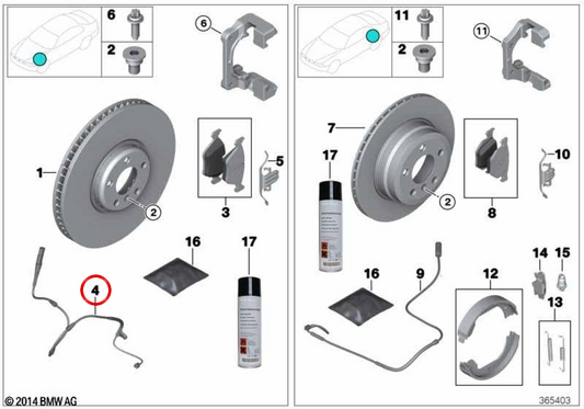 Freinage gauche de frein pastillas capteur OEM 34356791959 pour BMW E60, E61, E63, E64. BMW d'origine.