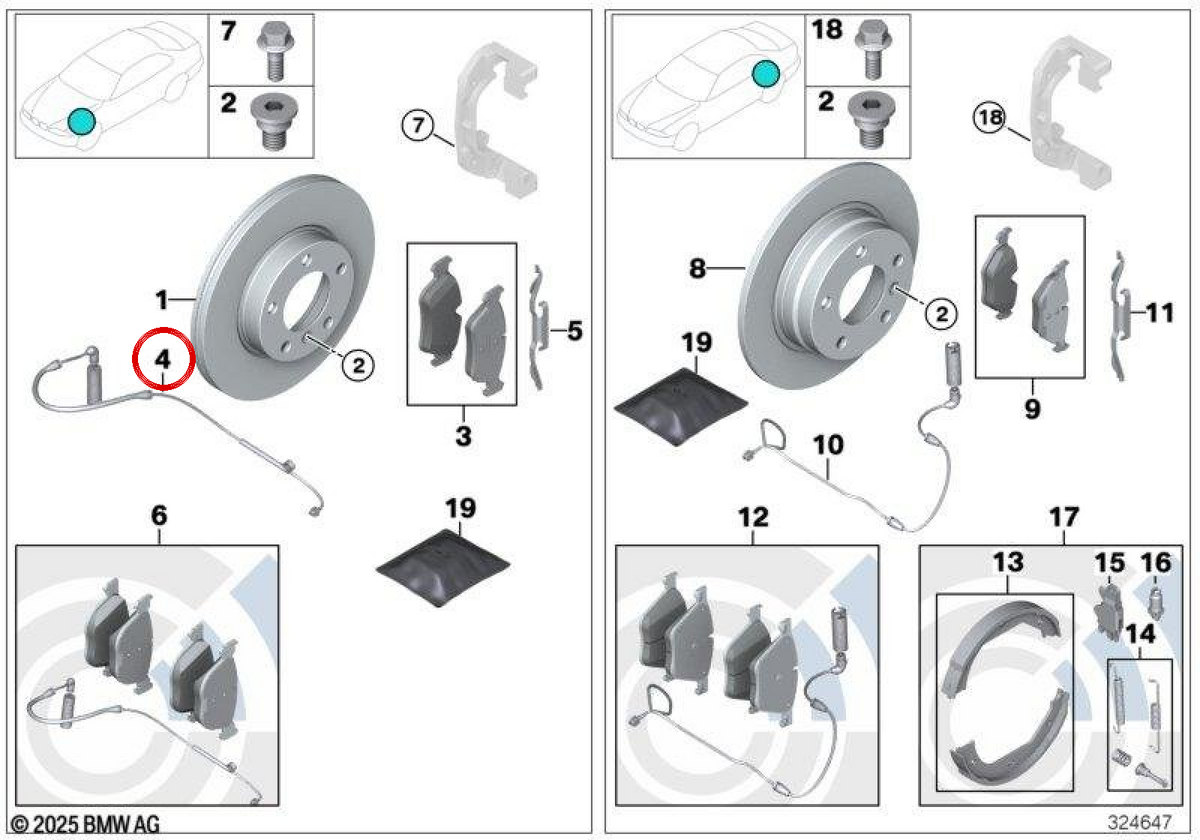 Brake Pad Sensor for BMW 1 Series E81, E82, E87, E88, 3 Series E90, E91, E92, E93 (OEM 34356792559). Original BMW