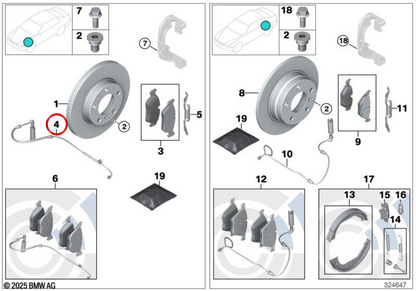 Brake Pad Sensor for BMW 1 Series E81, E82, E87, E88, 3 Series E90, E91, E92, E93 (OEM 34356792559). Original BMW