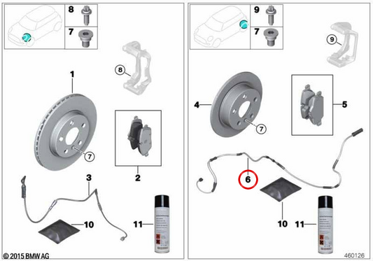 Sensor de desgaste de pastillas de freno trasero OEM 34358859008 para MINI Cooper E J01, Cooper SE J01, JCW E J01, Aceman E J05... y más. Original MINI
