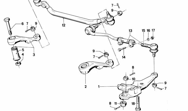 Palanca guía de dirección OEM 32211116761 para BMW Serie 7 E23 (728, 728i) Manual y Automático. Original BMW.