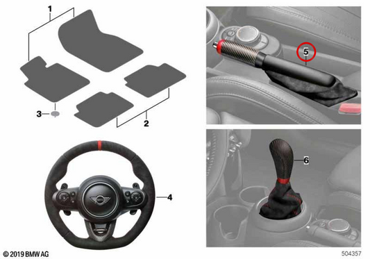 Alavanca do freio de mão JCW com fole de Alcantara OEM 34402469136 para MINI F56, F55, Cabrio F57... e muito mais. MINI originais.
