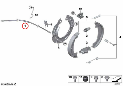 Câble Bowden de frein de stationnement arrière OEM 34406769368 pour BMW E90, E91, E92, E93... et plus encore. Véritable BMW.