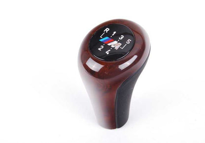 Pomo de cambio 5 marchas en cuero y madera OEM 25112229164 para BMW E36, E39, Z3. Original BMW.
