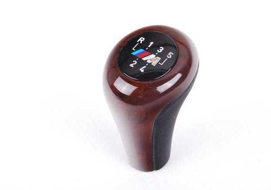 Pomo de cambio 5 marchas en cuero y madera OEM 25112229164 para BMW E36, E39, Z3. Original BMW.