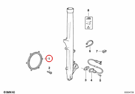 Anel do sensor ABS dianteiro OEM 34512330672 para motos BMW R1100S, R1100RS, K1200RS, K1200LT, K1200GT. BMW Motorrad Original