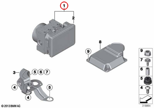 ABS -Modul / DSC -Einheit 34516897117 für BMW F20, F21, F22, F23, F30, F31, F34, F35, F32, F33, F36. Original BMW.