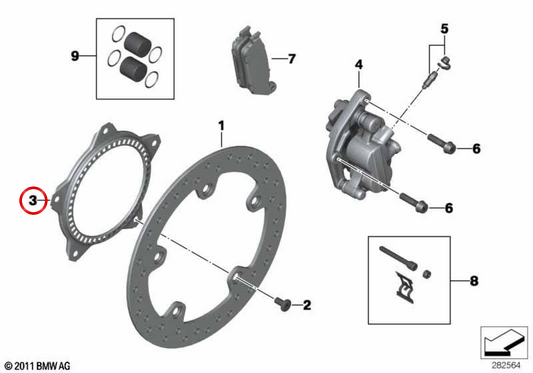 Bague de capteur de frein OEM 34517725189 pour motos BMW C évolution, C 600 Sport, C 650 Sport, C 650 GT. BMW Motorrad d'origine.