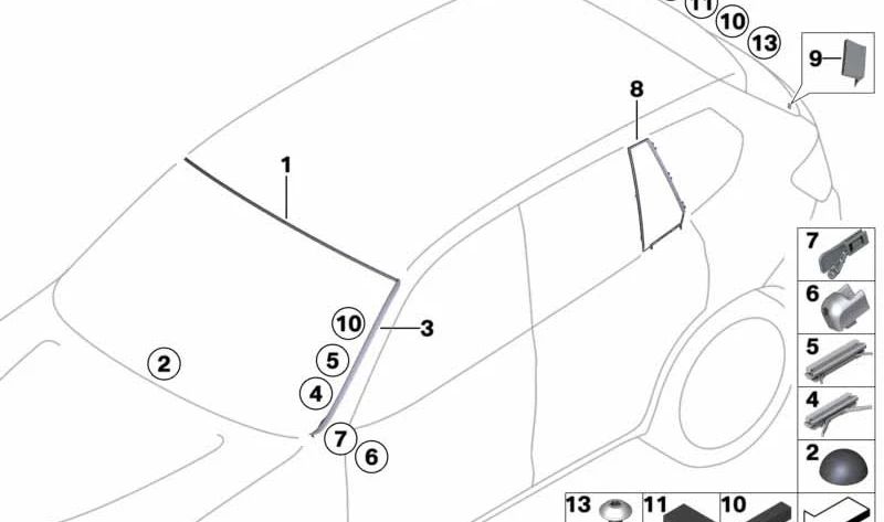 Embellecedor de canaleta del parabrisas izquierdo imprimado OEM 51317338615 para BMW X4 F26 (modelos xDrive20d, xDrive20i, M40i). Original BMW.