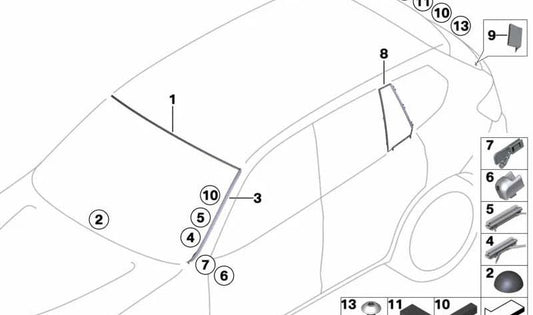 Moldura canaleta delantera derecha OEM 51317277646 para BMW F25. Original BMW.