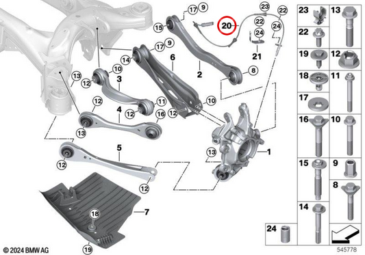 Hinterraddrehzahlsensor OEM 34525A2A086 für BMW X3 G45, X3L G48. Original BMW.