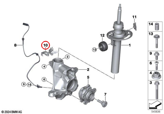 Suporte do sensor de rotações da roda dianteira direita OEM 34525A37696 para BMW X3 G45, X3L G48. Original BMW.