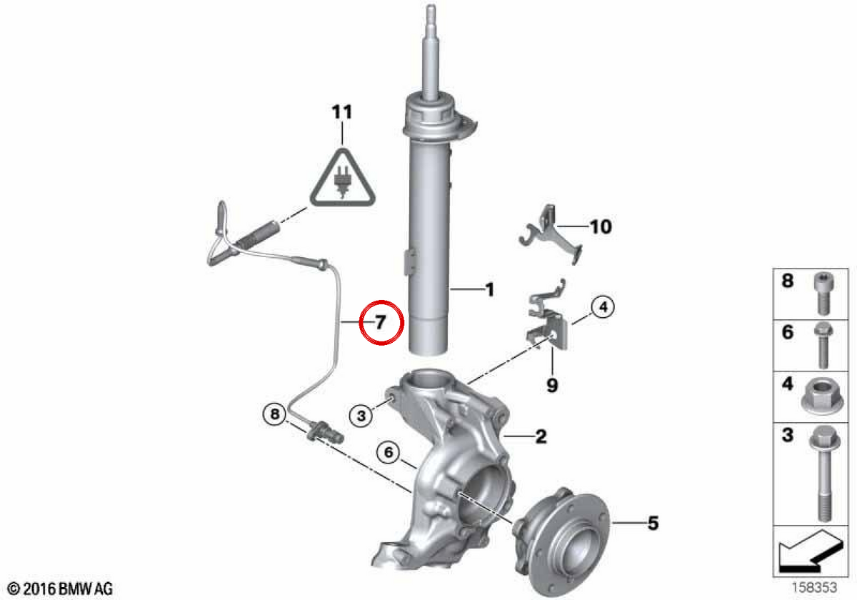 OEM Front ABS -Sensor 34526762465 für BMW E81, E82, E87, E87N, E88, E90, E90N, E91, E91N, E92, E93. Original BMW.