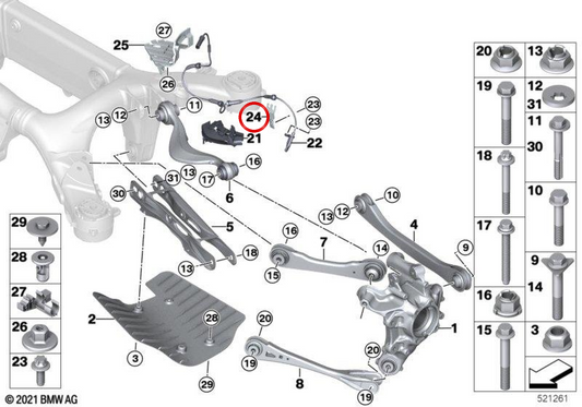 Right front ABS Sensor OEM 34526869998 for BMW F90, G30, G60, G68, G90, G70, F91, F92, F93. Original BMW.