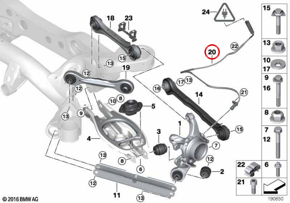 Sensor ABS trasero OEM 34526870077 para BMW E81, E82, E87, E88, E90, E91, E92, E93. Original BMW.