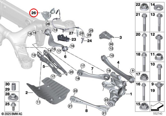 Soporte sensor ABS delantero izquierdo OEM 34526882181 para BMW G14, G15. Original BMW.