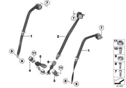 Cinturón superior trasero OEM 52209801313 para MINI R60 {Cooper, Cooper ALL4, Cooper D}. Compatible con versiones manuales y automáticas. Original MINI.