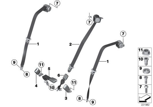 Cinturón superior trasero OEM 52209801313 para MINI R60 {Cooper, Cooper ALL4, Cooper D}. Compatible con versiones manuales y automáticas. Original MINI.