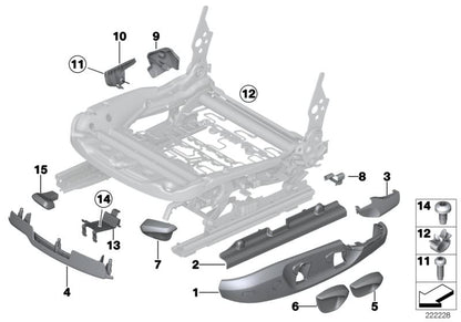 Embellecedor guía cinturón derecho OEM 52107160594 para BMW E87, E90, E91, E84, F25, F26, E89. Pieza interior asiento original BMW.