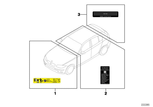 Etiqueta de aviso do sistema de combustível de alta pressão OEM 71227567766 para BMW Série 3 E91 LCI 320d EfficientDynamics e E92 LCI 318i. Original BMW